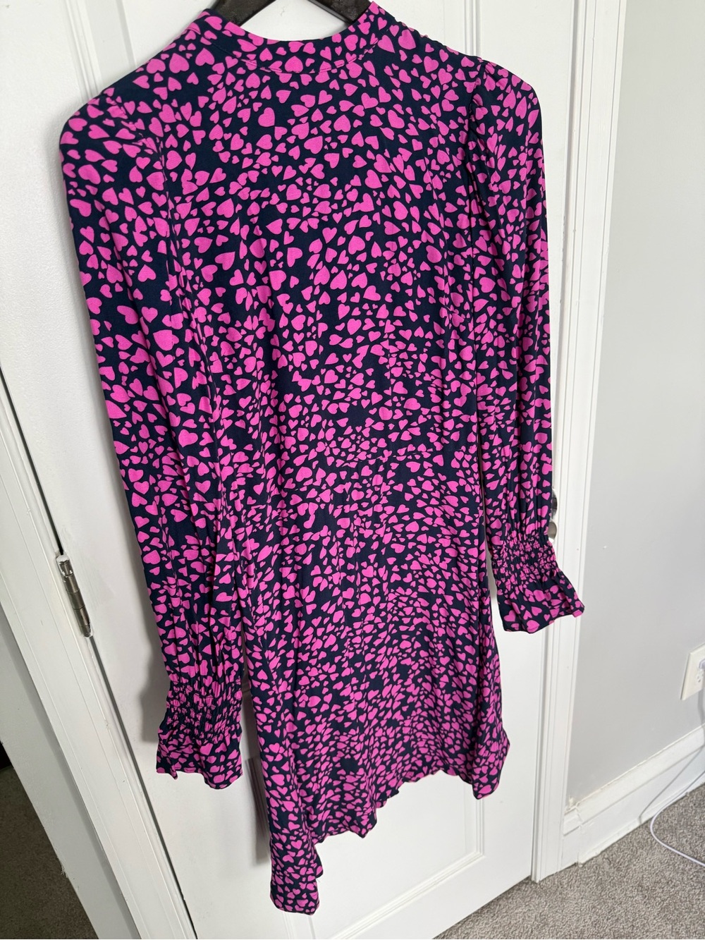 LOFT Navy Dress with Hot Pink Heart Print